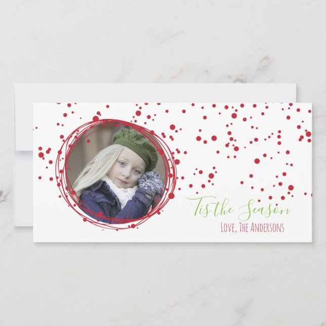 Snow Bubbles Holiday Wreath Photo Card (Front)