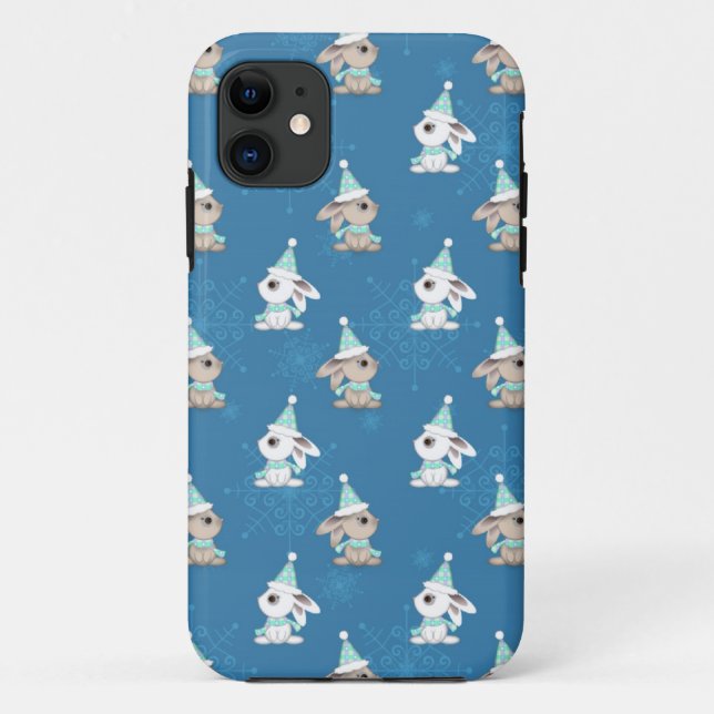 Snow Bunnies in Hats and Scarfs Holiday Art Case-Mate iPhone Case (Back)