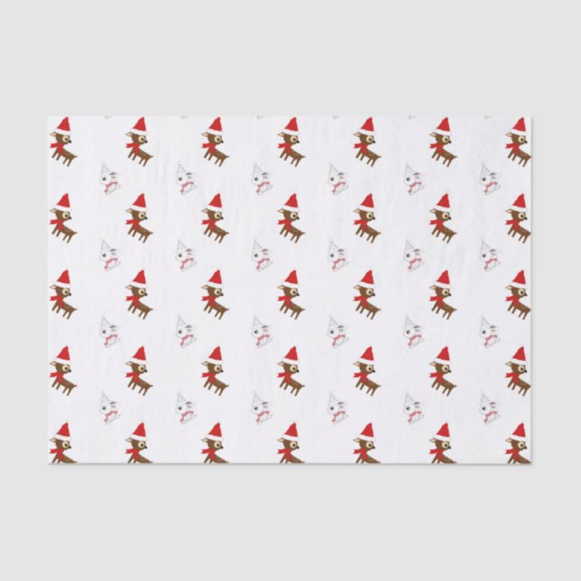 Snow Bunny and Reindeer Christmas Art Pattern Tissue Paper (Front)