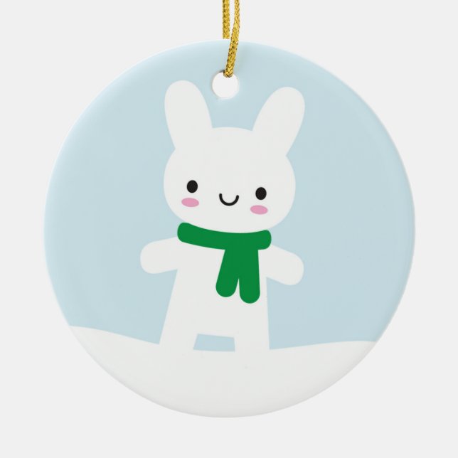 Snow Bunny & Bear - Double Sided Ceramic Tree Decoration (Front)