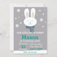 Snow Bunny Birthday Invitation (green)