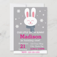 Snow Bunny Birthday Invitation (pink)