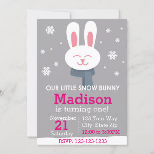 Snow Bunny Birthday Invitation (pink)