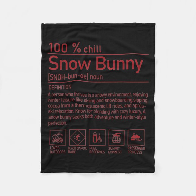 Snow Bunny Definition Funny Trendy Winter Skiing C Fleece Blanket (Front)