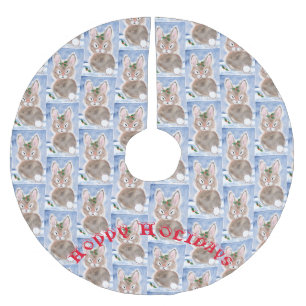Snow Bunny Rabbit Christmas Tree Skirt Blue White
