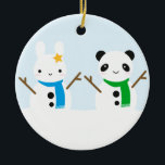 Snow Bunny & Snow Panda Ceramic Tree Decoration<br><div class="desc">Bunny & Panda (mascots of the Super Cute Kawaii blog) as snowmen for winter.</div>