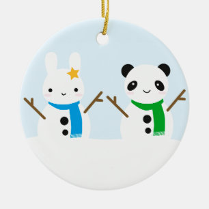 Snow Bunny & Snow Panda Ceramic Tree Decoration