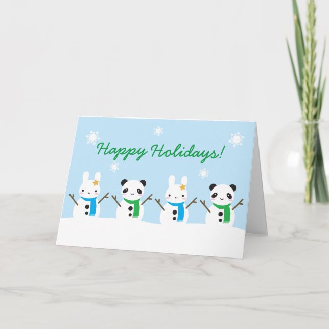 Snow Bunny & Snow Panda Christmas Card (Front)
