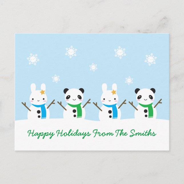 Snow Bunny & Snow Panda Christmas Postcard (Front)