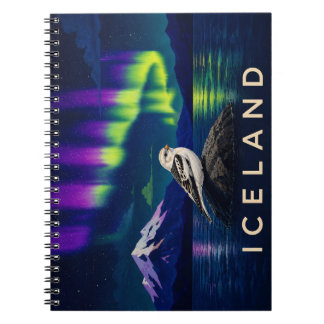 Snow Bunting Northern Lights Iceland Aurora Notebook