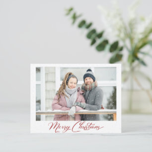 Snow Burgundy Calligraphy Merry Christmas Overlay  Postcard