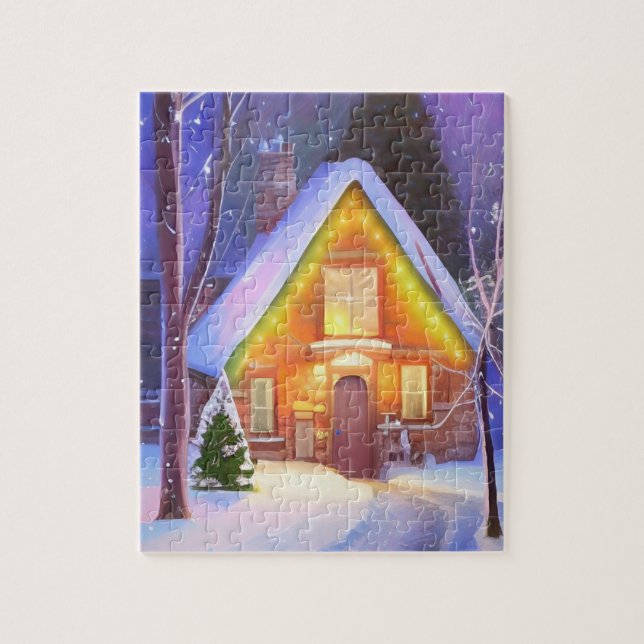 SNOW CABIN ART CHRISTMAS JIGSAW PUZZLE (Vertical)