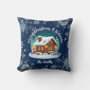 Snow Cabin Christmas Cushion Throw Pillow