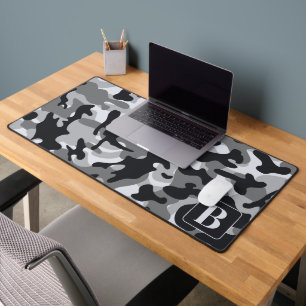Snow Camo Personalised Modern Monogram Camouflage Desk Mat