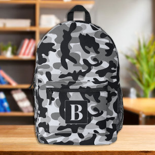 Snow Camo Personalised Modern Monogram Camouflage Printed Backpack