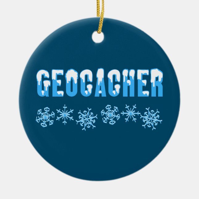 Snow Capped Geocacher Ceramic Tree Decoration (Front)