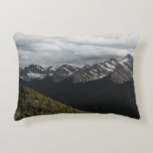 SNOW-CAPPED GRAY ROCKY MOUNTAIN UNDER CLOUDY SKY D DECORATIVE CUSHION