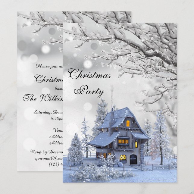 Snow Capped House Wintry Christmas Party Invitation (Front/Back)