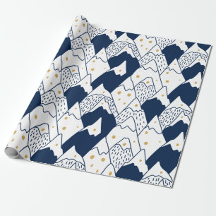 Snow Capped Mountain Pattern Black Gold Festive Wrapping Paper