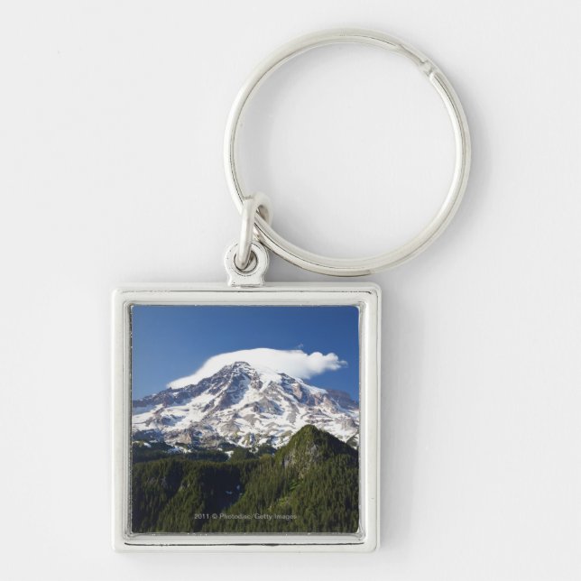 Snow Capped Mountain with Blue Sky & Forest Key Ring (Front)