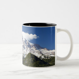 Snow Capped Mountain with Blue Sky & Forest Two-Tone Coffee Mug