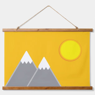 Snow capped mountains and sun hanging tapestry