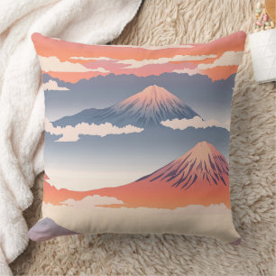 Snow Capped Mountains Golden Sky Watercolor Cushion