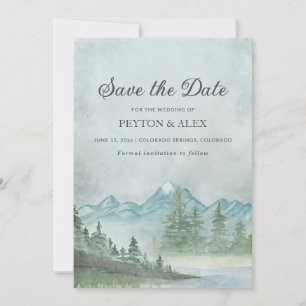 Snow Capped Mountains Lake Painting Wedding  Save  The Date