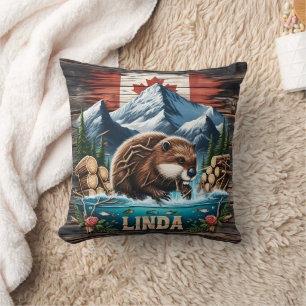 Snow-Capped Peaks and Canadian Beaver Cushion