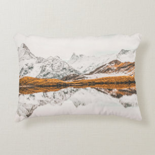 SNOW-CAPPED ROCKY MOUNTAIN UNDER CLOUDY SKY DURING DECORATIVE CUSHION