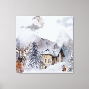 Snow & Caribou & Fox Canvas Print