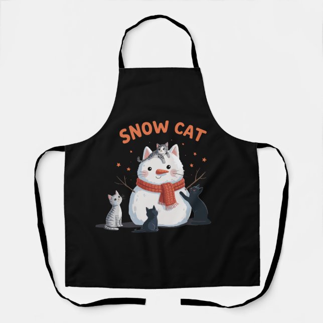 Snow Cat Christmas Cats Lover Gift Holiday Winter  Apron (Front)