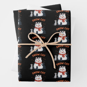 Snow Cat Christmas Cats Lover Gift Holiday Winter  Wrapping Paper Sheet