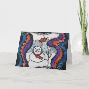 snow cat greeting card