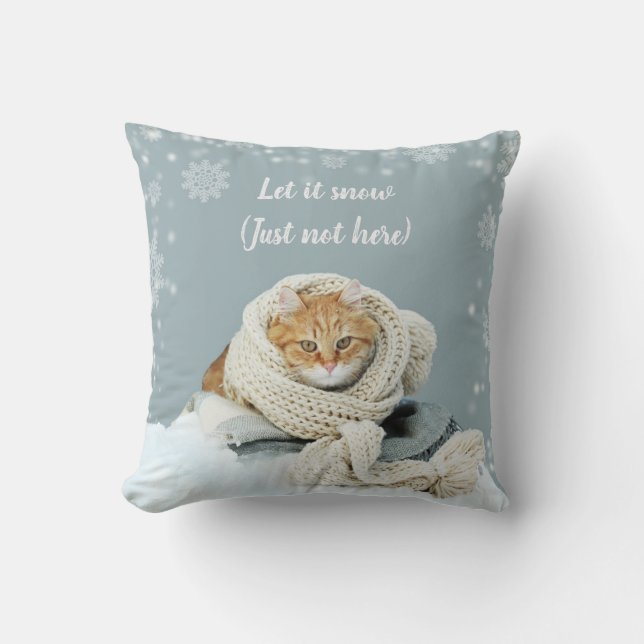 Snow Cat Throw Pillow (Front)