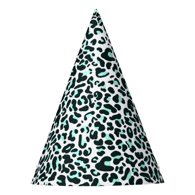 Snow Cheetah Leopard Animal Print in Mint Colour Party Hat (Front)