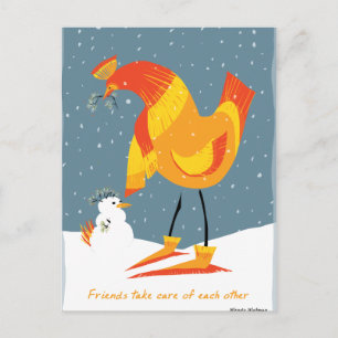Snow Chicken Friends Postcard