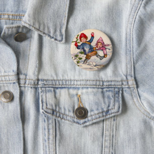 Snow Children Christmas Button