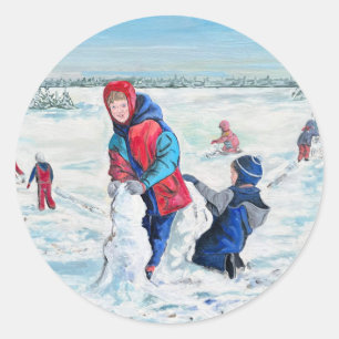 Snow Children Christmas Stickers
