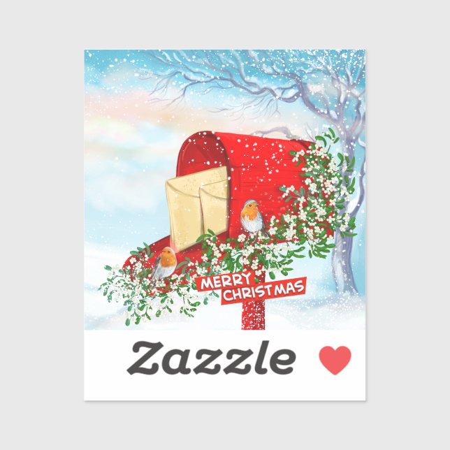 Snow Christmas Birds And Red Post Box  Stickers (Sheet)