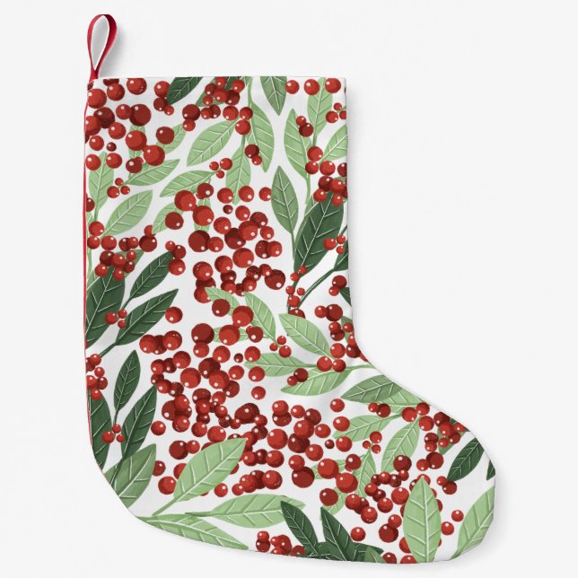 Snow Christmas Botanical Winter Berries Holiday Small Christmas Stocking (Front)