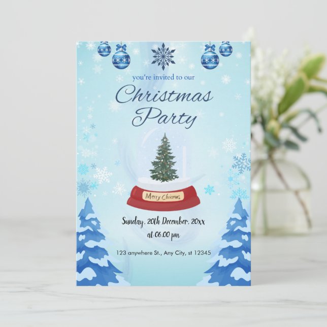snow christmas party bleu Invitation card  (Standing Front)
