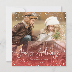 Snow Christmas Script Photo Square Holiday Card