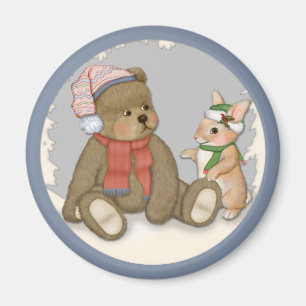 Snow Christmas Teddy and Bunny Magnet