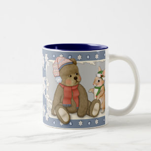 Snow Christmas Teddy and Bunny Two-Tone Coffee Mug