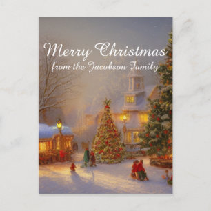 Snow Christmas Trees In Quaint Village Scene Postcard