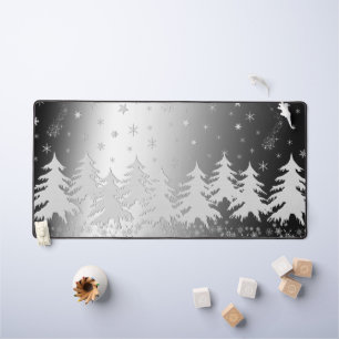Snow Christmas trees, under starry light Desk Mat