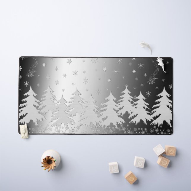 Snow Christmas trees, under starry light Desk Mat (Kids Table)