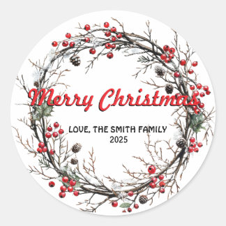 Snow Christmas Wreath Classic Round Sticker