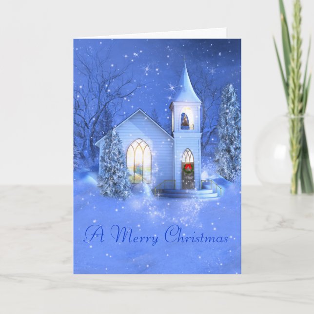Snow , Church , Christmas Greeting Card (Front)